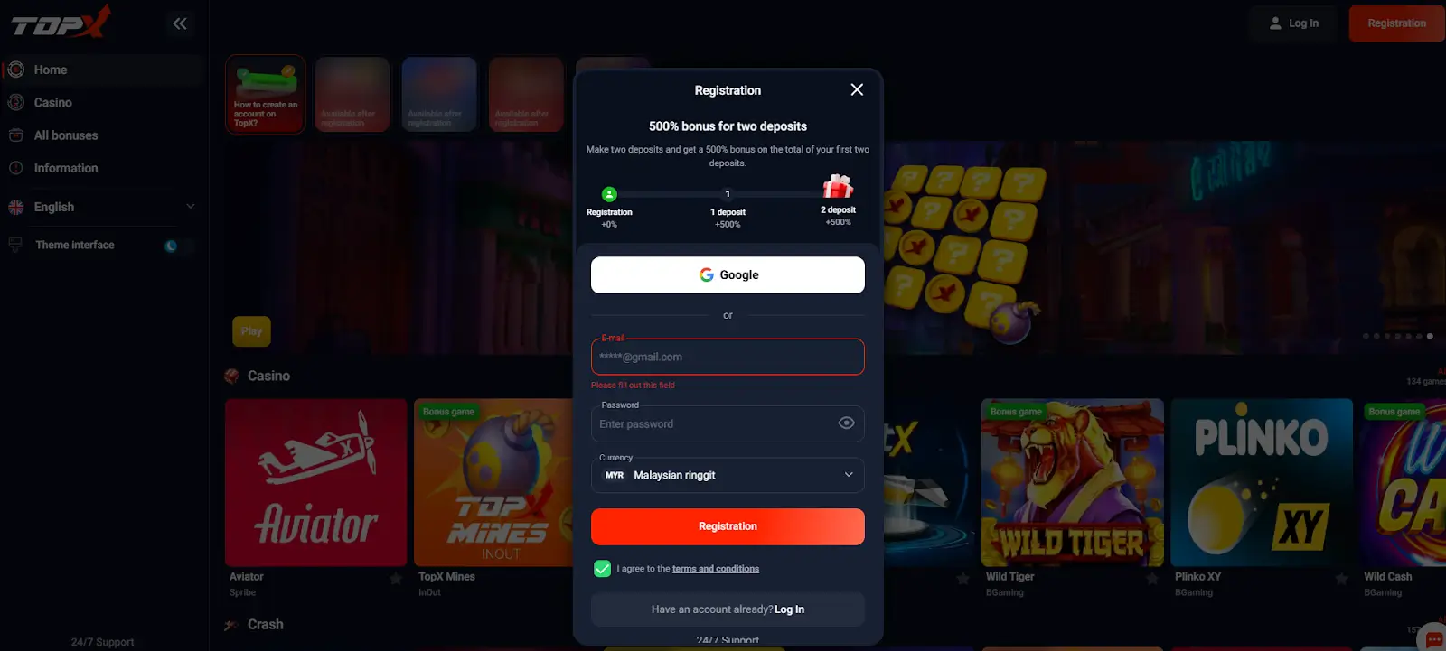 TopX online - register and log in